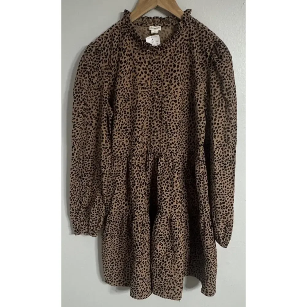 Crewcuts Dress Girls Corduroy Tiered Long Sleeve Leopard Print Size 14 NEW